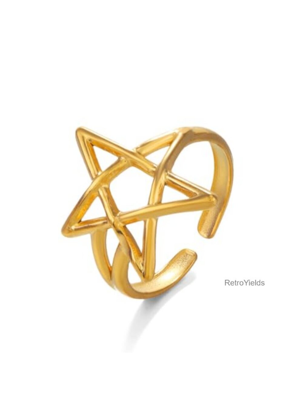 Pentacle Pentagram Open Statement Ring Adjustable Stainless Steel Wicca